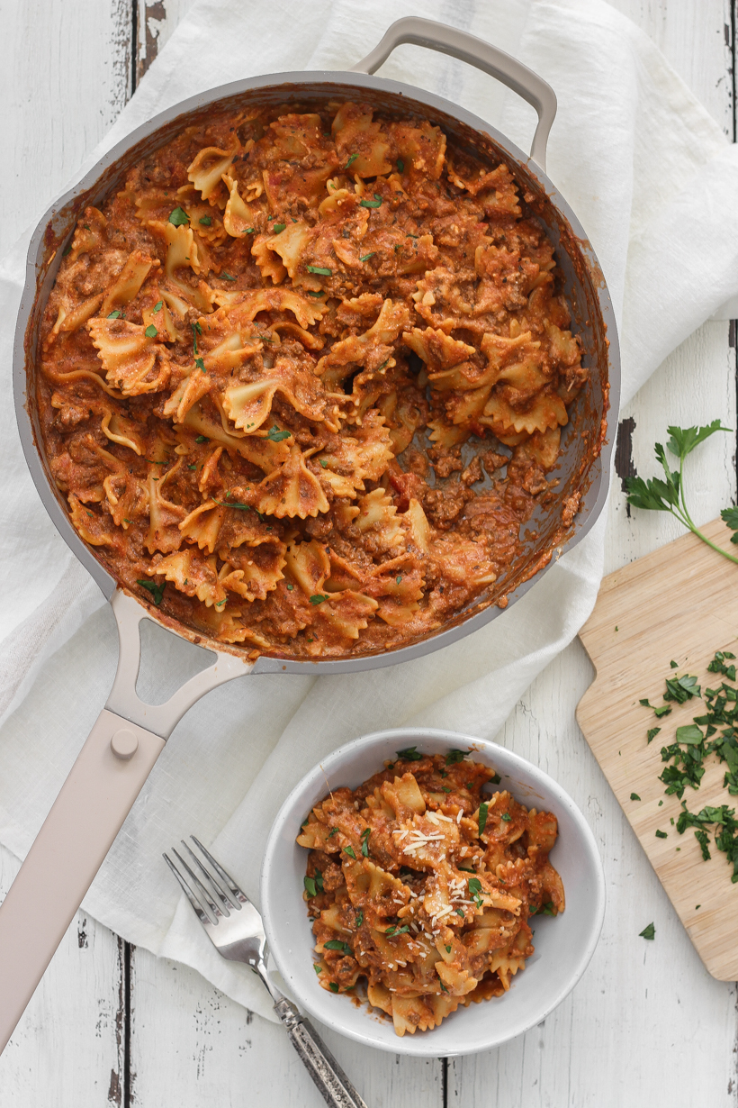 Blogger Liz Fourez shares her One Pot Lasagna recipe, a quick and easy weeknight meal that is sure to become a dinner staple in your kitchen.