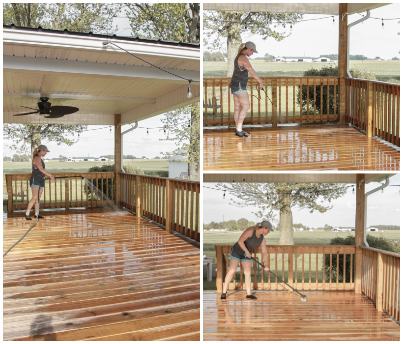 Interior decorator and home blogger Liz Fourez shares everything you need to know about staining a deck from prep to finish!