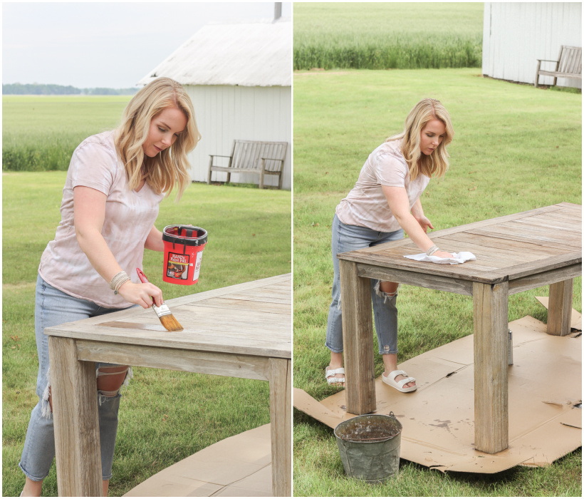 Learn how to restore and protect outdoor wood furniture from home blogger and interior decorator Liz Fourez