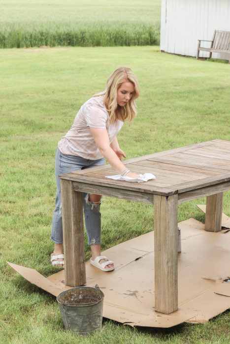 Learn how to restore and protect outdoor wood furniture from home blogger and interior decorator Liz Fourez