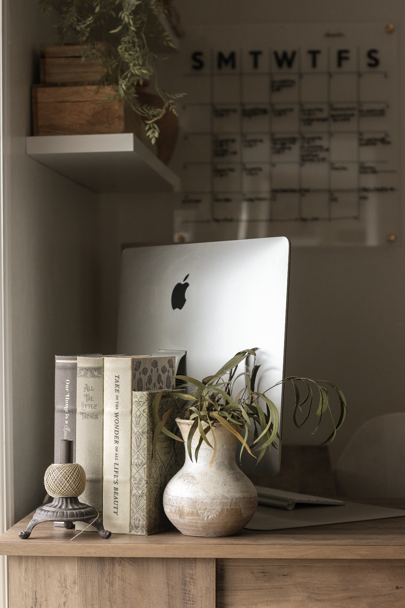 Interior decorator and home blogger Liz Fourez shares a peek inside her cozy home office