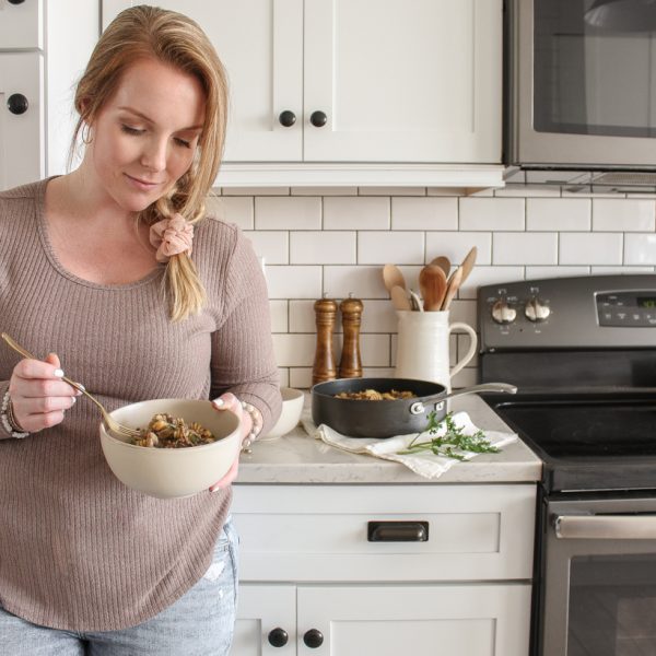 A quick, easy, lighter version of delicious beef stroganoff from the kitchen of home blogger Liz Fourez