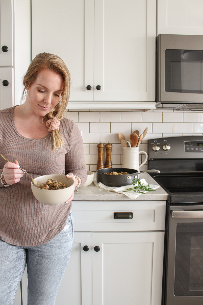 A quick, easy, lighter version of delicious beef stroganoff from the kitchen of home blogger Liz Fourez