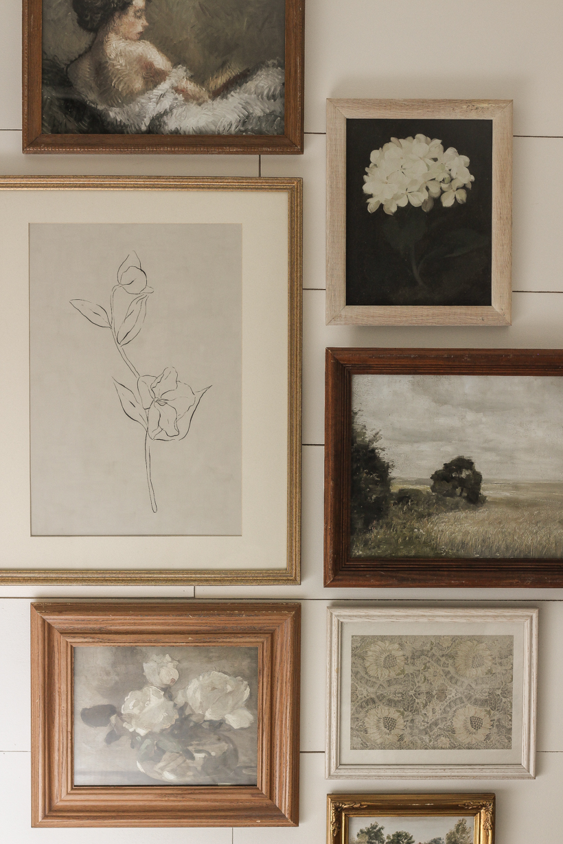 Interior decorator and home blogger Liz Fourez shares tips for creating a vintage style gallery wall that looks perfectly collected over time