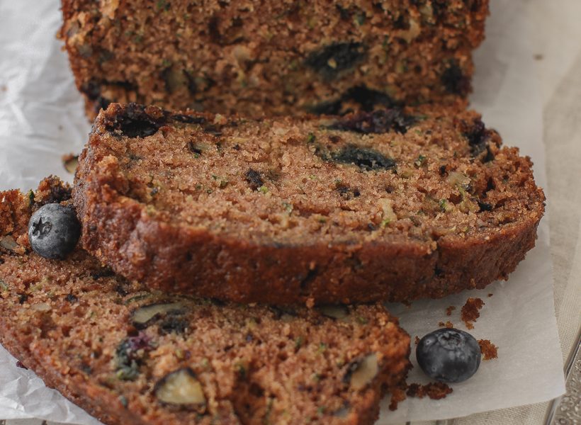 The perfect zucchini bread recipe with delicious additions of blueberries and walnuts
