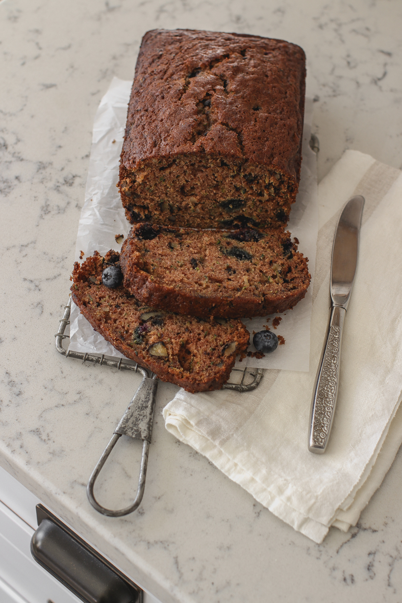 The perfect zucchini bread recipe with delicious additions of blueberries and walnuts