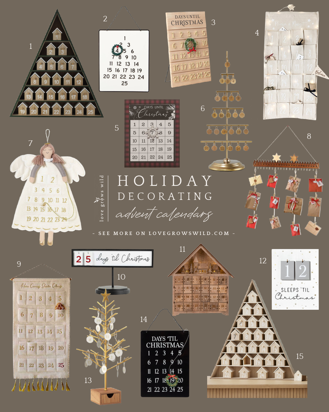 Advent calendars for holiday decorating curated by home blogger Liz Fourez