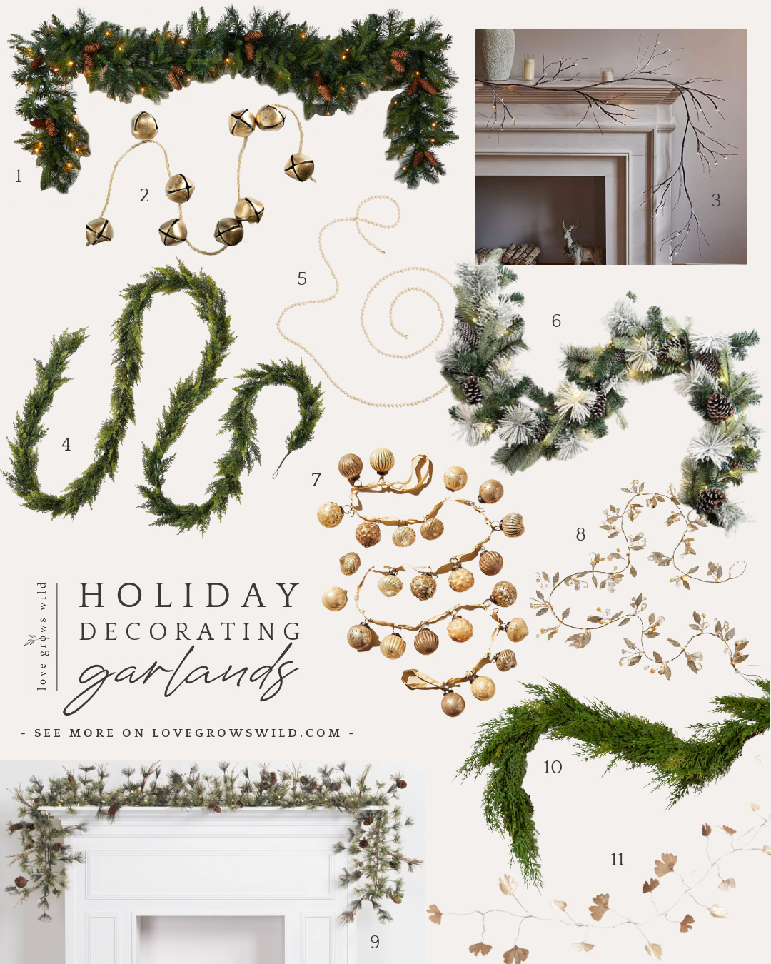 Christmas garlands for holiday decorating curated by home blogger Liz Fourez