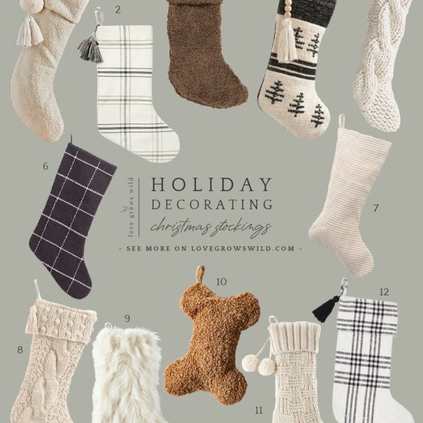 Christmas stockings for holiday decorating curated by home blogger Liz Fourez