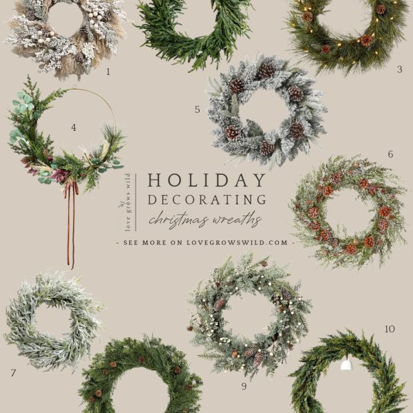 Christmas wreaths for holiday decorating curated by home blogger Liz Fourez