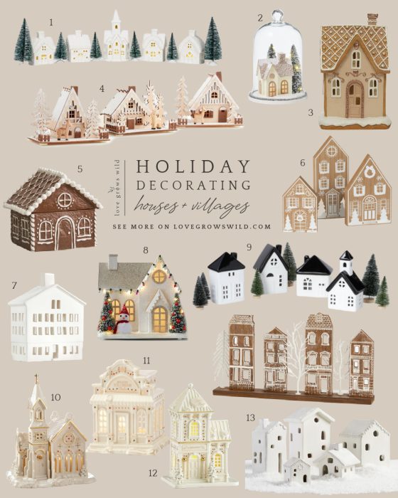 Christmas houses and villages for holiday decorating curated by home blogger Liz Fourez