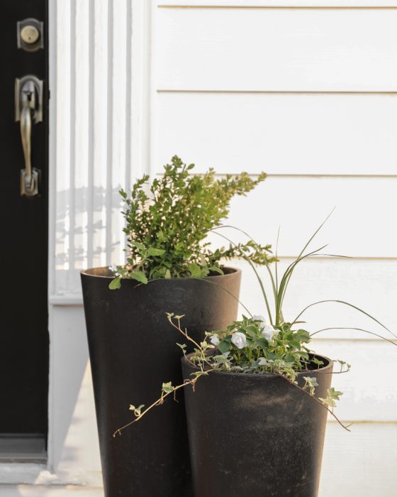 Black front porch planters
