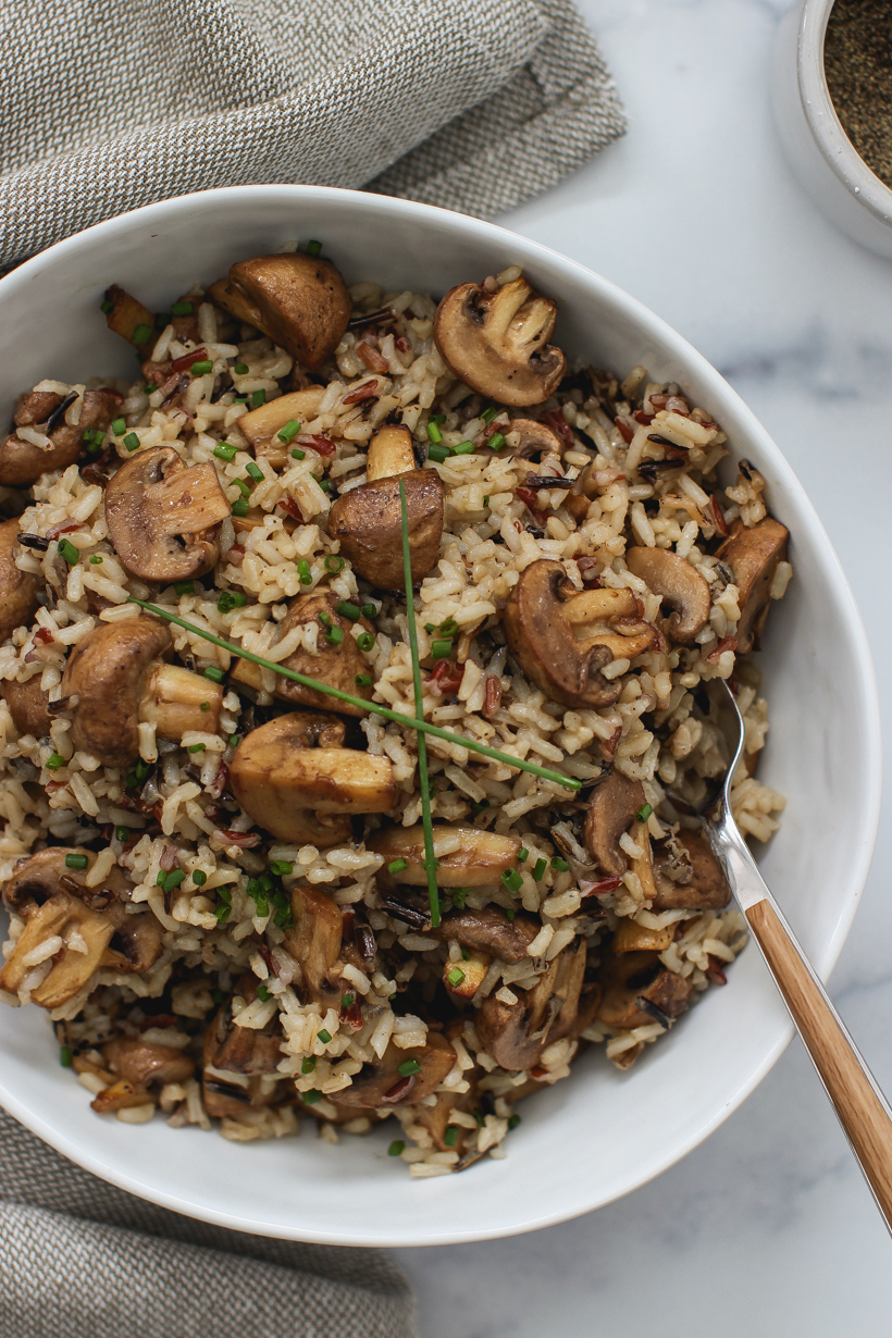 Wild Rice and Balsamic Marinated Mushrooms