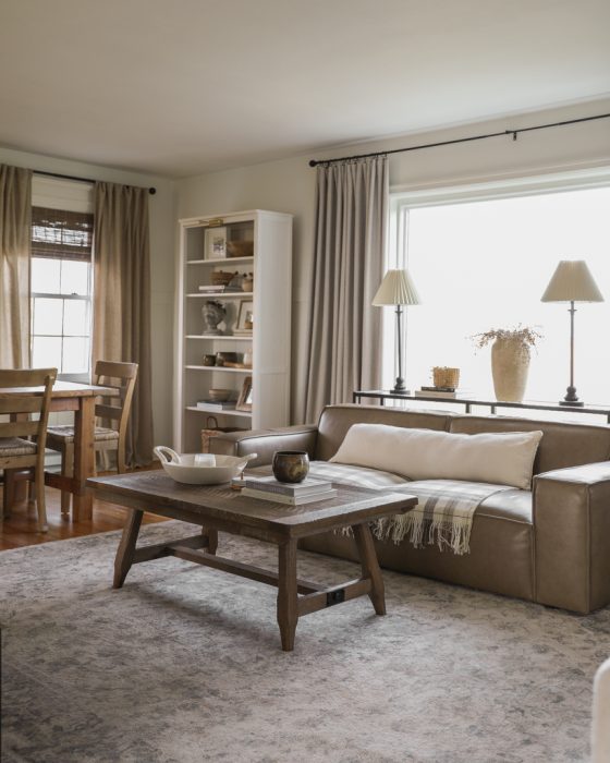 living/dining room subtly decorated for fall