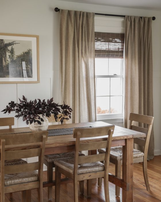 living/dining room subtly decorated for fall