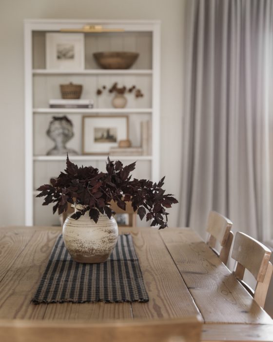 living/dining room subtly decorated for fall