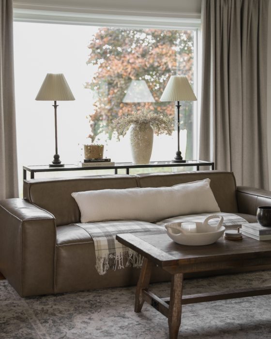 living/dining room subtly decorated for fall